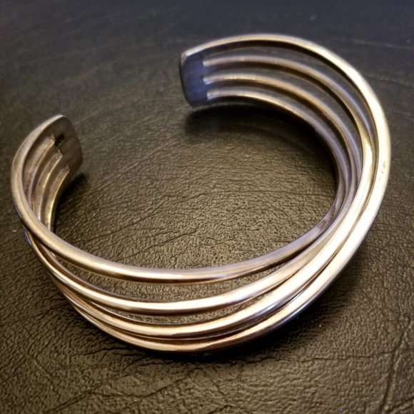 Solid 925 Sterling Silver 4 Bar Twisted Cross Over Open Cuff Bracelet 41.18Grams - Picture 1 of 10